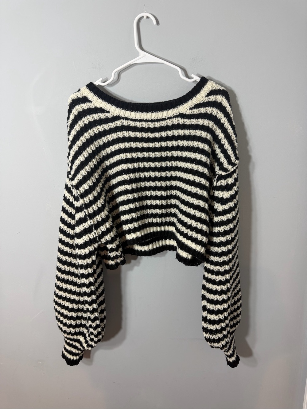 Grey Bandit Striped Black & White Cropped Knit Sweater